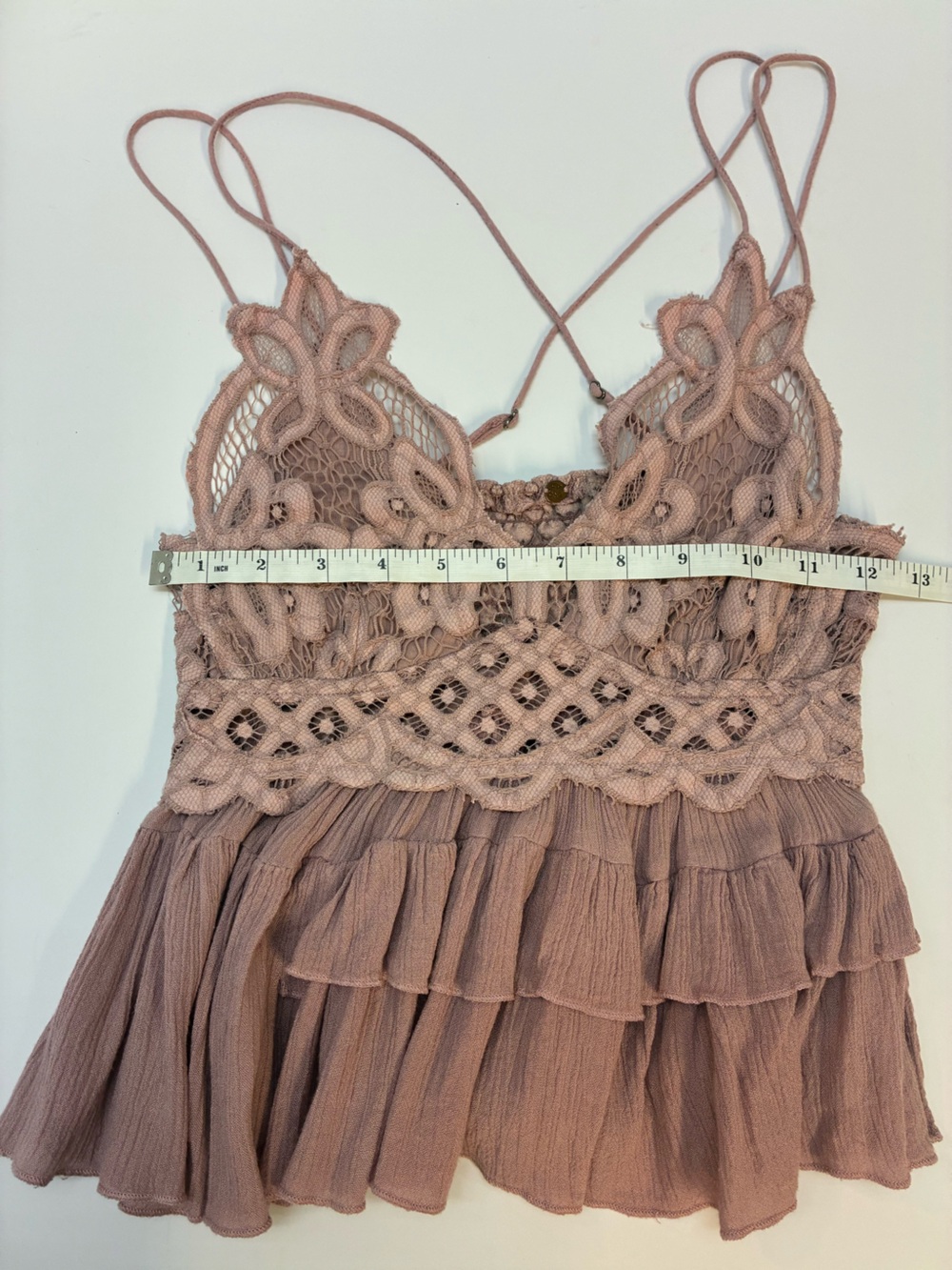 Free People Adella Cami Mauve Lace Ruffled Tank Top, Womens small; festival top - Picture 6 of 16